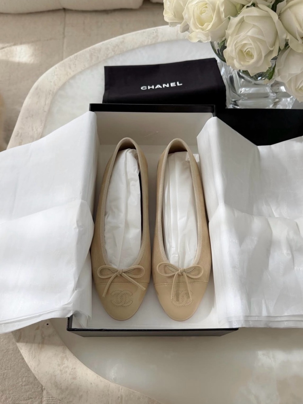 CHANEL Beige Suede Ballet Flats | NIB | Size 38
